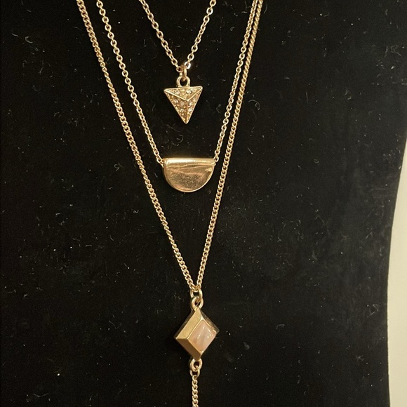 Gold tone triple strand rhinestone stone accent lariat necklace - Picture 2 of 8